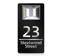 Letrero LED solar personalizado para el número de casa, placa de matrícula de casa de acrílico personalizada, placa de dirección personalizada para exteriores (negro plateado, 20 x 36 cm)