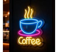 Letrero luminoso LED para taza de café grande, Coffee Neon Sign con interruptor regulable y cadena colgante, cartel de neón de café, funciona con USB, 43 x 33 x 2 cm para cafetería bar cub