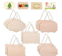 Letrero Madera Sin Terminar,Cartel Colgante de Madera,Signo Colgante de Madera,Colgar en Blanco Placa de Madera, 10PC Letrero Colgante de Madera con Cuerdas para Pintura Escritura Decoración