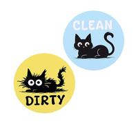 Letrero magnético de Limpieza Sucia - Paquete de 2 Indicadores magnéticos de Gato Lindo para lavavajillas, Letrero Reversible de Doble Cara para lavavajillas, neveras y lavanderías |