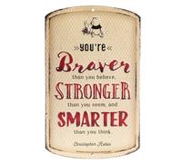 Letrero met?lico en relieve ""Winnie the Pooh, valiente, fuerte, inteligente"" de Disney: un bonito letrero de Winnie the Pooh con cita inspiradora.