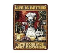 Letrero Metal La Vida De Los Perros Es Mejor con Perros Que Ganan Y Cocinan En La Cocina. Vintage Póster Letreros Retro Placa De Pared Póster para Baño Gimnasio Cuarto De Lavado 30X20Cm