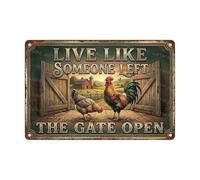 Letrero Metal Las Gallinas De La Granja Viven como Si Alguien Hubiera Dejado La Puerta Abierta. Clásico Cartel De Metal Nostálgico Placa De Pared Póster para Jardín Cafeterías 30X20Cm
