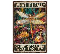 Letrero Metal ¿Y Si Me Caigo? Dragonfly Hippie Vintage Cartel De Metal para Pared Interior Placa De Metal Pared Arte para Casas Particulares Pub Playa 30X20Cm