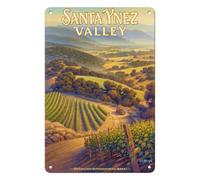Letrero Metálico Bodegas del Valle De Santa Ynez Viñedos De California Región Vinícola Divertido Placas Metálicas Vendimia Cartel De Metal para Cafetería WC Aseo 20X30Cm
