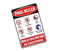Letrero metálico de seguridad en agua con múltiples reglas de piscina y fácil instalación, gran seguridad en la natación, metal resistente a la intemperie para letras grandes para uso en exteriores