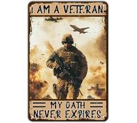 Letrero metálico del Día de los Veteranos del Ejército de EE. UU. "Soy veterano, mi juramento nunca vence". Ideal para oficina, sala de estar, bar, cueva de hombre, decoración de 8 x 12 pulgadas.