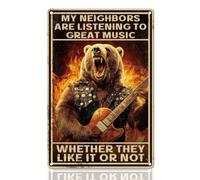 Letrero Metálico Divertido Oso Guitarrista Vintage Mis Vecinos Están Escuchando Buena Música Tin Sign Humor Letreros Metalicos Pared Cartel De Hojalata Para Restaurante Cafetería Taller S