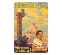 Letrero Metálico El Castillo Chichén Itzá Yucatán México Pirámide Maya No Se Oxida Fácilmente Chapas Metalicas No Es Fácil De Deformar Placas Metálicas para Aseo WC Baño 20X30Cm