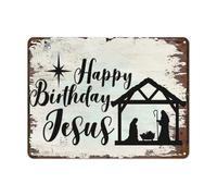 Letrero Metálico Escena De La Natividad De Jesús Feliz Cumpleaños Primitiva Estilo para No Se Oxida Fácilmente Metal Estaño Signo No Es Fácil De Deformar Placas Metálicas para Club 20X30Cm