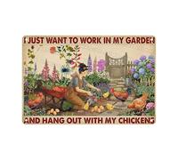 Letrero Metálico Gallinas De Jardín Solo Quiero Trabajar En Mi Jardín Y Pasar El Rato con Mis Gallinas. Interior Cartel De Hierro Vintage Placa De Decoración De La Casa para Hogar 30X20Cm