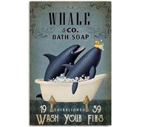Letrero Metálico Jabón De Baño con Burbujas De Ballena Vendimia Metal Estaño Signo Decoración Cartel De Metal para Pared Baño WC 20X30Cm