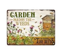Letrero Metálico Jardín De Abejas. Perdonen Las Malas Hierbas, Estoy Alimentando A Las Abejas. Retro Carteles De Metal Vintage Placas De Metal para para Gimnasio Hogar Bar 30X20Cm