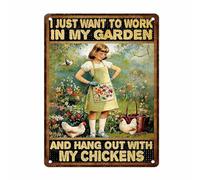 Letrero Metálico Jardín. Solo Quiero Trabajar En Mi Jardín Y Pasar Tiempo con Mi Gallina. Gracioso Carteles De Pared De Metal Divertidos Placa De Pared Póster para Pub Gimnasio Aula 30X20Cm