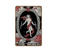 Letrero Metálico La Carta del Tarot del Mundo La Carta del Tarot del Mundo Pared Tin Sign Humor Cartel De Hojalata para Hombre Cueva Taller Cafetería M