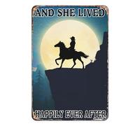 Letrero Metálico La Chica del Caballo Y Ella Vivieron Felices para Siempre Pared Cartel De Hojalata Personalizado para Taller Cafetería M
