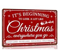 Letrero metálico navideño "It's Beginning to Look Lot Like Christmas" (Ya empieza a parecer Navidad) Póster retro con temática navideña para cocina, cafetería, bar, hogar, estilo rústico, decoración