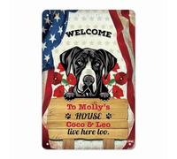 Letrero Metálico Perro Gran Danés Bandera Americana Girasol Perro De Bienvenida Gracioso Póster Metal Nostálgico Placa De Pared Póster para Bar Sala De Estar Club 30X20Cm