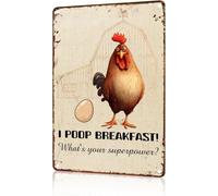 Letrero Metálico Pollo Pollo Hago Caca Desayuno ¿Cuál Es Tu Superpoder Animal? Retro Letrero De Metal Decoración Placas Metálicas para Baño Club Hogar 20X30Cm