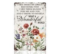 Letrero Metálico ¡Qué Mundo Tan Maravilloso! Frase Inspiradora con Motivos Florales. Letrero Metal Personalizado Tin Sign Cartel De Hojalata para Taller Hombre Cueva Club M