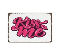 Letrero metálico retro rosa y negro "Bésame" para el Día de San Valentín. Letrero metálico con forma de tarro de cristal con rosas. Decoración floral roja para pared. Decoración de bienvenida para la