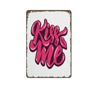 Letrero metálico retro rosa y negro "Bésame" para el Día de San Valentín. Letrero metálico con forma de tarro de cristal con rosas. Decoración floral roja para pared. Decoración de bienvenida para la