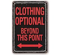 Letrero Metálico Ropa Opcional Más Allá De Este Punto para Hombres Negros Divertido Cartel De Metal No Se Oxida Fácilmente Chapas Metalicas para WC Hotel Baño 20X30Cm