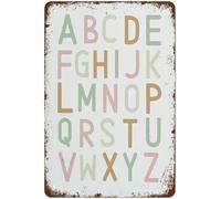 Letrero metálico vintage ABC "Aprendamos, juguemos" Póster de hojalata para sala de juegos Letrero de aluminio Decoración divertida para el aula Letreros de hojalata perfectos para bares Pósters Rega