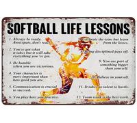Letrero metálico vintage con lecciones de vida sobre sóftbol, póster positi
