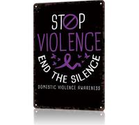 Letrero metálico vintage de hojalata con el lema "Concientización sobre la violencia doméstica: Acaba con el silencio". Póster decorativo para pared, ideal para dormitorios, hogares y oficinas. Tamaño