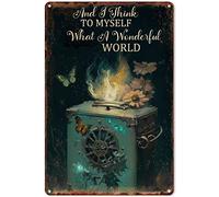 Letrero Metálico Y Pienso para Mí Mismo: ¡Qué Mundo Tan Maravilloso! Resistente Al Desgaste Y Duradero Chapas Metalicas Decoración Letrero De Metal para Cafetería WC Restaurante 20X30Cm