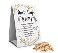 Letrero Muruseni ""Don't Say Baby"" con pinzas para la ropa (1 letrero + 50 mini pinzas para la ropa), juego para baby shower con hojas doradas, pa