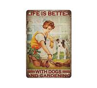 Letrero para amantes de los perros, con texto en inglés "Life is Better with Golden Dogs and Gardening", letrero de jardinería, estilo vintage, decoración de pared, regalo para mamá, papá, amigos