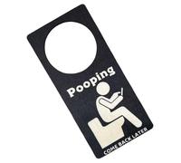 Letrero para manija de puerta con texto en inglés "Pooping Come Back Later", divertido colgador de puerta de baño, etiqueta ocupada en el inodoro, decoración humorística para caca de baño, letrero de