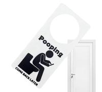 Letrero para manija de puerta con texto en inglés "Pooping Come Back Later", divertido colgador de puerta de baño, etiqueta ocupada en el inodoro, decoración humorística para caca de baño, letrero de