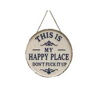 Letrero Para Puerta Con Texto En Inglés "This Is My Happy Place", Divertido Cartel De Metal, Placa Hojalata Vintage, Don't F*ck It Up, Jardín, Decoración Pared Retro Patio, Hogar(1pc,12in)