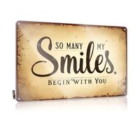 Letrero para puerta de dormitorio con texto en inglés "So Many My Smiles Begin With You". Letrero de estaño para decoración del hogar para hombres, letreros vintage de metal (20 x 30 cm)