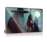 Letrero para puerta de dormitorio con texto en inglés "Wizard With Staff Under A Full Moon" (30 x 40 cm)
