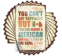 Letrero para puerta de dormitorio con texto en inglés "You Can't Buy Happiness But Can Marry A Mexican", 10 piezas de calcomanías divertidas para decoración de cueva de hombre de bar (12 x 18 cm)