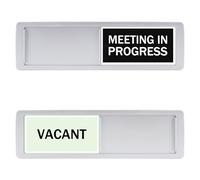 Letrero para puerta de oficina corrediza, señal de privacidad para sala de conferencias, dice si la habitación está vacante o en una reunión, color plateado, 17,7 x 5 cm