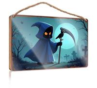 Letrero para puerta de oficina, divertido silencio mortal: muerte con cuervo en cementerio iluminado por la luna, letrero boscoso para colgar en la puerta del hogar (20 x 30 cm)