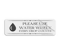 Letrero para puerta de plástico acrílico con texto en inglés «Please Use Water Wisely Every Drop Counts Wall or Door Sign» de 25,4 x 7,6 cm, autoadhesivo para oficina o negocios, fácil de aplicar