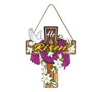 Letrero para puerta del este, He Is Risen Decoration, Wooden Jesús Ornament, 12,99 x 10,63 pulgadas, incluye cordón, interior y exterior, (tamaño mediano), perfecto para dormitorio y estudio