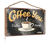 Letrero para puerta delantera, divertido café caliente al vapor, una mañana esencial para ti, letrero de madera con texto en inglés "Our Home" para decoración del hogar (20 x 30 cm)