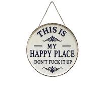 Letrero para puerta “Este es mi lugar feliz”, letrero metálico divertido para jardín de 32,7 cm (12/8 pulg.) - “Este es mi lugar feliz, no lo arruines”, decoración vintage (8in)