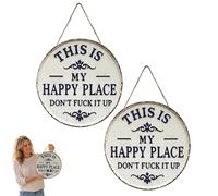 Letrero para puerta “Este es mi lugar feliz”, letrero metálico divertido para jardín de 32,7 cm (12/8 pulg.) - “Este es mi lugar feliz, no lo arruines”, decoración vintage (2Pcs 8in)