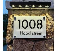 Letrero personalizado con luces solares LED para exteriores, números de casa, dirección familiar, nombre de jardín, placa acrílica 3D (texto negro), 15 x 22 cm