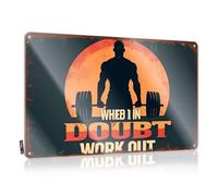 Letrero personalizado con texto en inglés "Man Cave When In Doubt, Work Out". Letrero decorativo de estaño divertido vintage (30 x 40 cm)