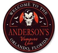 Letrero personalizado de bienvenida a la guarida de vampiros para Halloween