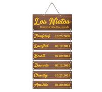 Letrero personalizado para nietos con texto en inglés "Grandkids Make Life Grand", nombre del 1 a 10 y fechas de nacimiento, decoración de pared para nietos, letrero de madera, día del padre, día de